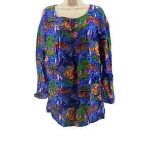 Vintage Ken Done Womens Art to Wear Hawaiian Vacation Ocean Boats Womens Large